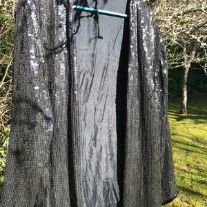 L 100% Silk Sequins Vintage Cardigan